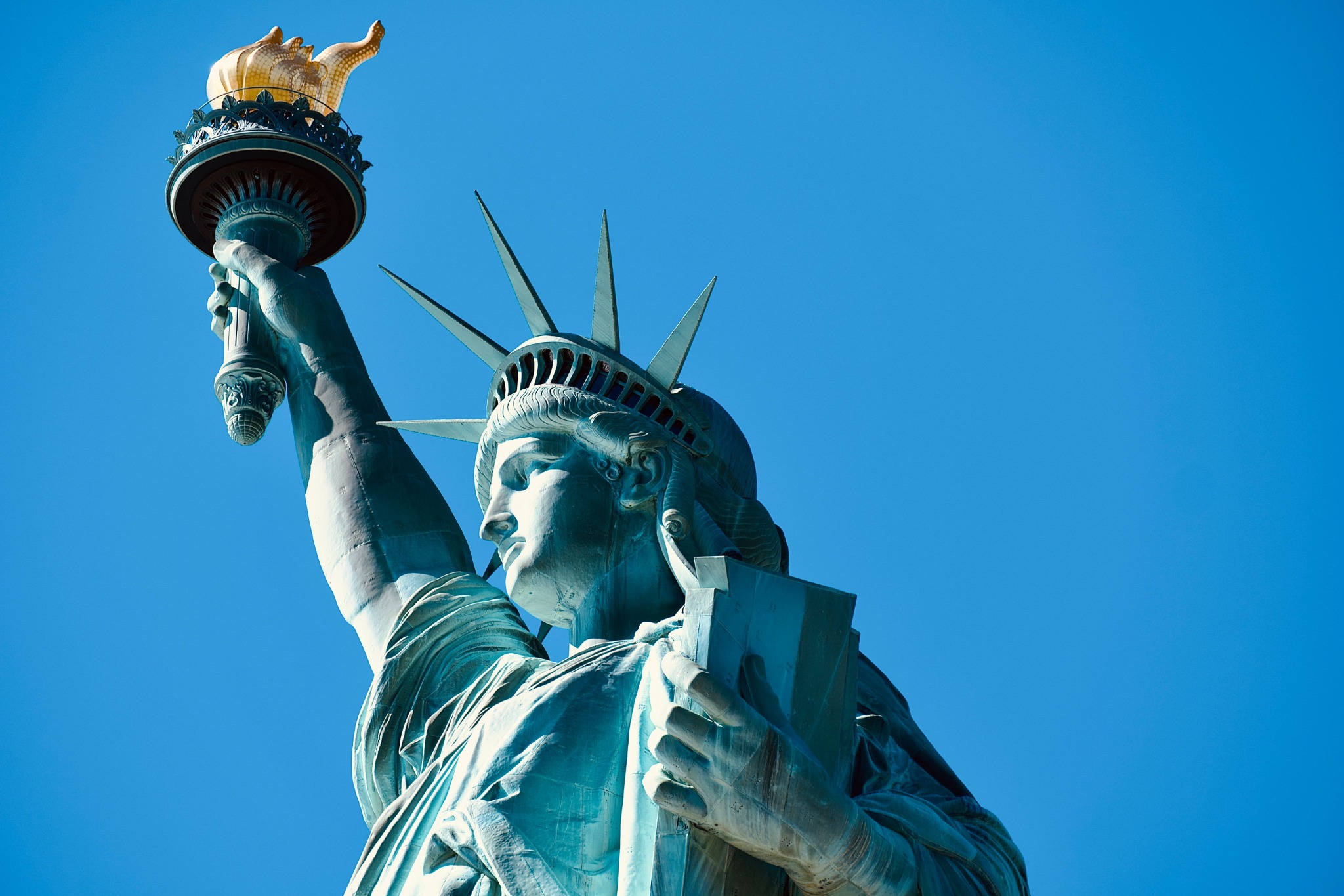 The Statue of Liberty viewed from below in New York